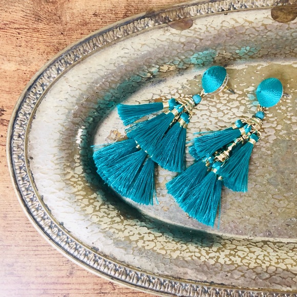 C&C California Jewelry - NWT C&C California Teal Gold Tassel Drop Earrings